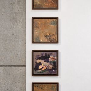 Orix I–IV — series of four abstract acrylic paintings by Raluca Luchian, 30 × 30 cm each, hung vertically on a white wall