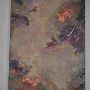 Elara — abstract acrylic painting on canvas by Raluca Luchian, 160 × 100 cm, cream with plum and orange accents
