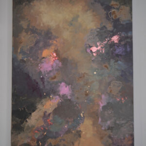 Elaris — abstract acrylic painting on canvas by Raluca Luchian, 120 × 80 cm, ochre, grey and violet tones with pink accents