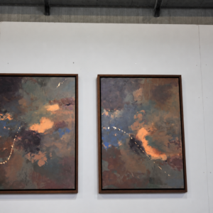 Eléa — diptych of two abstract acrylic paintings by Raluca Luchian, 70 × 50 cm each, cedar frames